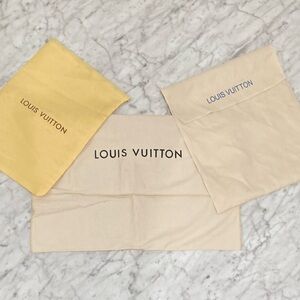 LOT 3 Louis Vuitton Large Storage Dust Bags Drawstring LV Logo Beige Cream